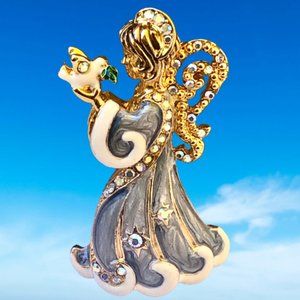 Christopher Radko Vintage Christmas Angel Pin Brooch Blue Enamel Goldtone Wings
